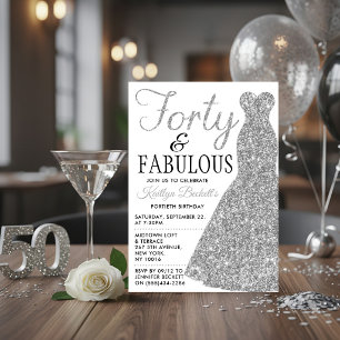 Elegantes Glitzer Dress 40 & Fabulous Birthday Einladung
