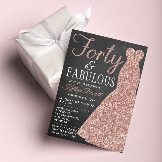 Elegantes Glitzer Dress | 40 & Fabulous Birthday Einladung (Von Creator hochgeladen)