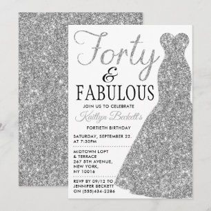 Elegantes Glitzer Dress   40 & Fabulous Birthday Einladung