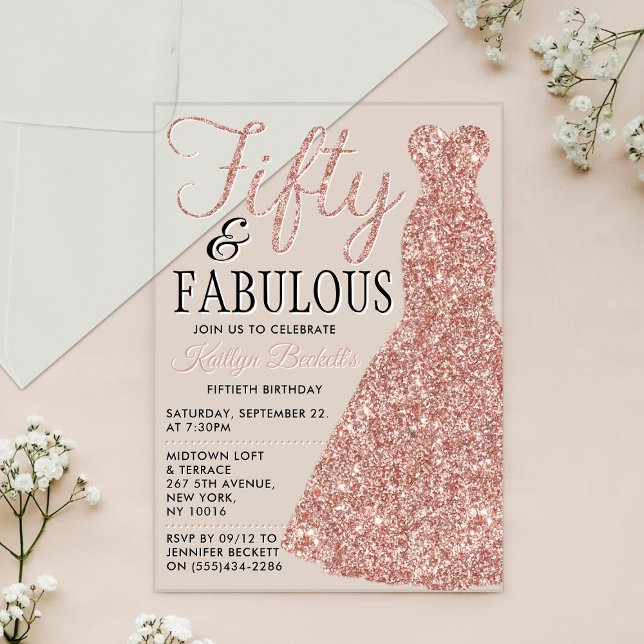 Elegantes Glitzer Dress | 50 & Fabulous Geburtstag Acryleinladungen (Von Creator hochgeladen)