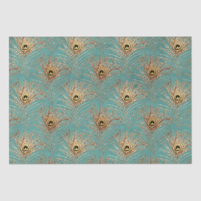 Elegantes Glitzer Peacock Feathers Pattern Seidenpapier (Vorderseite)