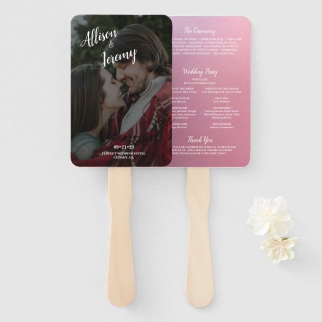 Elegantes Glitzer Rose Gold Foto Hochzeitsprogramm Fächer (Vorne und Hinten)