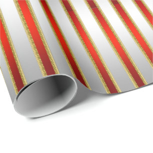 Elegantes Glitzy Shiny Silver und Rote Streifen Geschenkpapier