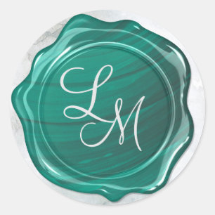 Elegantes Glossy Aquamarin Green Wax Siegel Monogr Runder Aufkleber