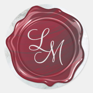 Elegantes Glossy Dark Red Wax Siegel Monogram Runder Aufkleber