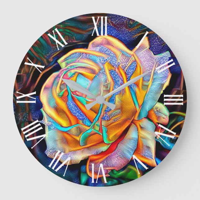 Elegantes Glossy Einzigartige Rose Große Wanduhr (Vorderseite)