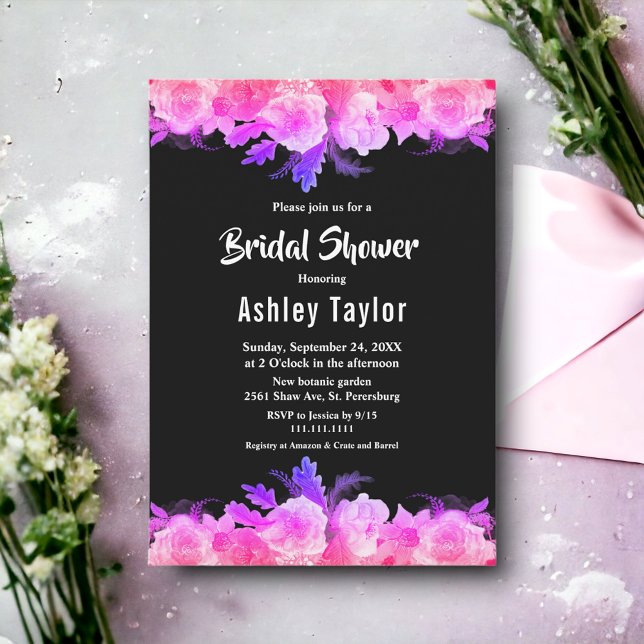 Elegantes Glow Rose Neon Floral Brautparty Einladung (Von Creator hochgeladen)