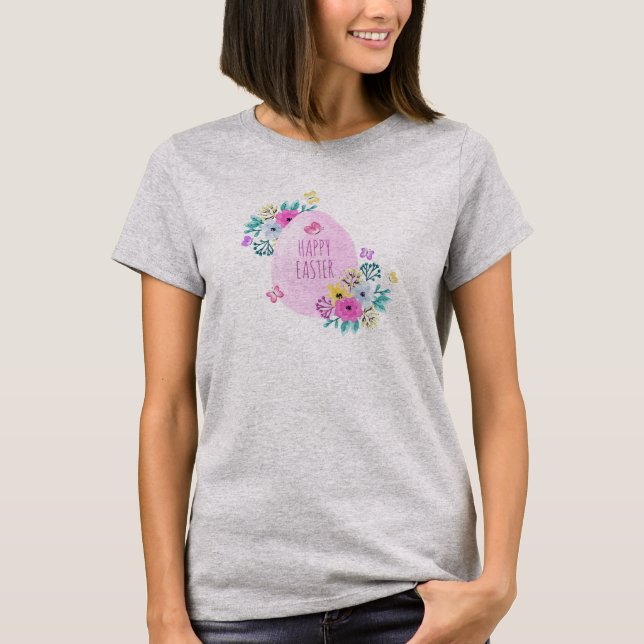 Elegantes glückliches mit BlumenShirt Osterei-| T-Shirt (Vorderseite)