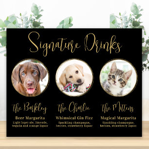 Elegantes Gold 3 Foto Haustier Hochzeit Signaturge Poster
