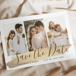 Elegantes Gold 4 Foto Save the Date Hochzeit Einla<br><div class="desc">Elegantes Gold 4 Foto Save the Date für Hochzeitsfeiern. Stilvoll und modern,  die jedem Farbschema mit einem böhmischen Stil entsprechen können. Bearbeitbare Vorlage. Laden Sie einfach Ihre Fotos hoch,  um die Bilder zu ändern. Karo der Kollektion,  um andere Designs und passende Schreibwaren,  Hochzeitsempfang und Dekoration zu sehen.</div>