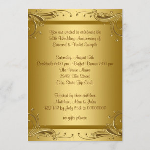 Elegantes Gold 50. Hochzeitliches Jubiläum Party Einladung