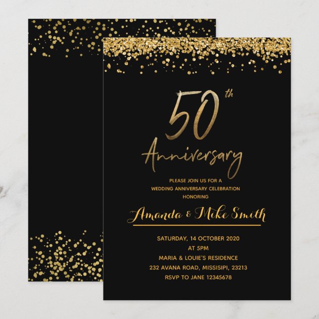 Elegantes Gold 50. Hochzeitstag Party Einladung (Vorne/Hinten)