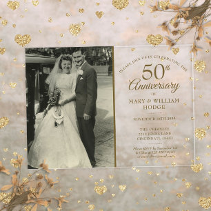 Elegantes Gold 50 Jahre Jubiläum Hochzeitsfest Fot Acryleinladungen