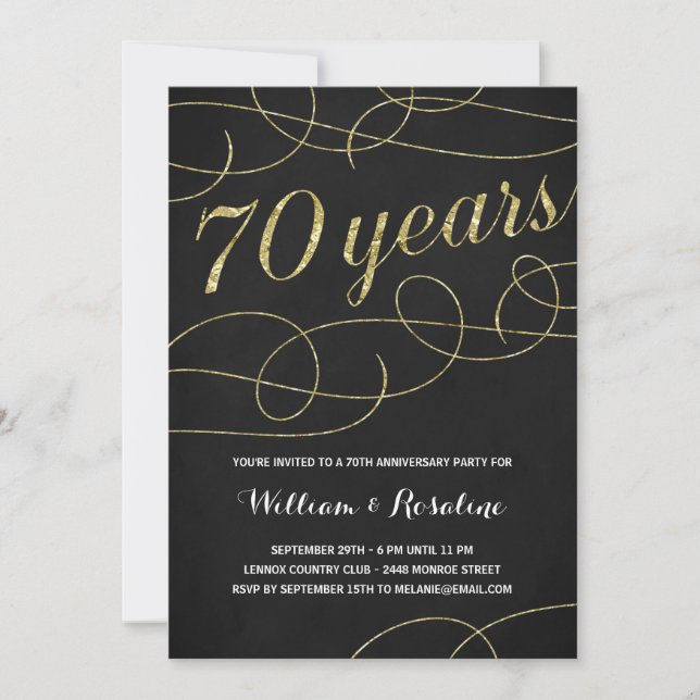 Elegantes Gold 70th Wedding Anniversary Party Einladung (Vorderseite)