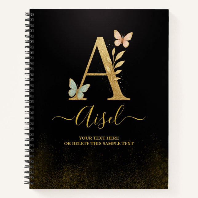 Elegantes Gold "A" Monogram Notebook Notizbuch (Vorderseite)