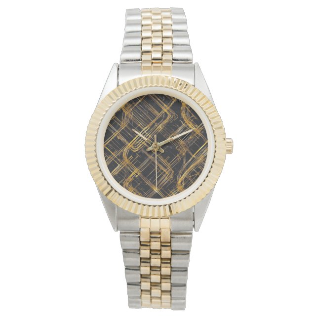 Elegantes Gold Abstrakt Line Dekoratives Muster Armbanduhr (Vorderseite)