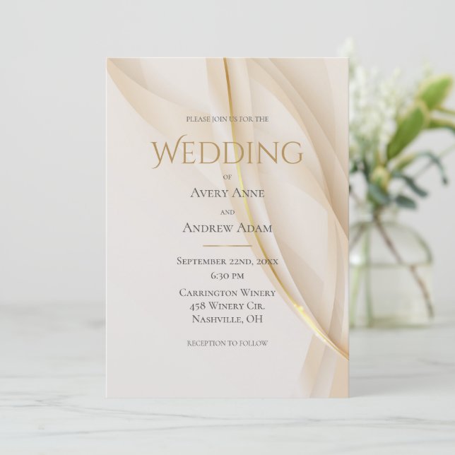 Elegantes Gold Abstrakt Moderne Hochzeit Einladung (Stehend Vorderseite)