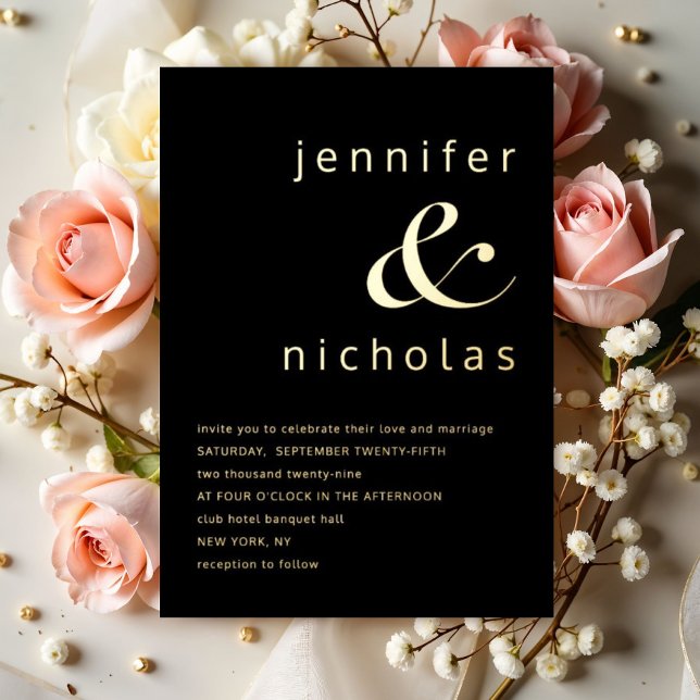 Elegantes Gold Ampersand Black Wedding Folieneinladung (Elegant Gold Ampersand Black Wedding Foil Invitation)