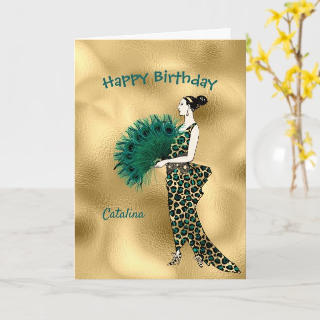 Elegantes Gold Aquamarin Art Deco Karte (Gelbe Blume)