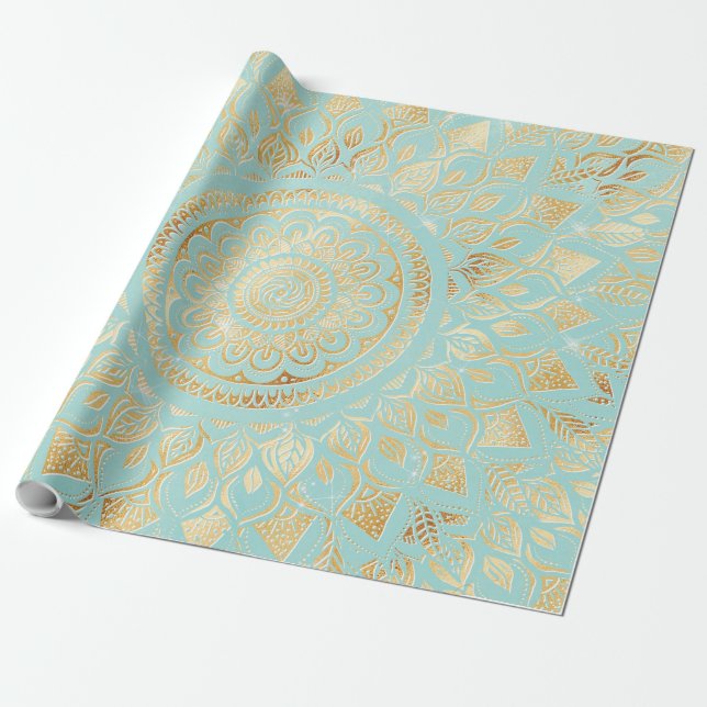 Elegantes Gold Aquamarines Mandala Geschenkpapier (Ungerollt)