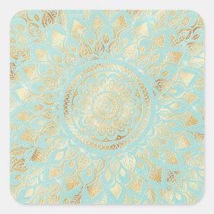 Elegantes Gold Aquamarines Mandala Quadratischer Aufkleber