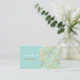 Elegantes Gold Aquamarines Mandala Visitenkarte