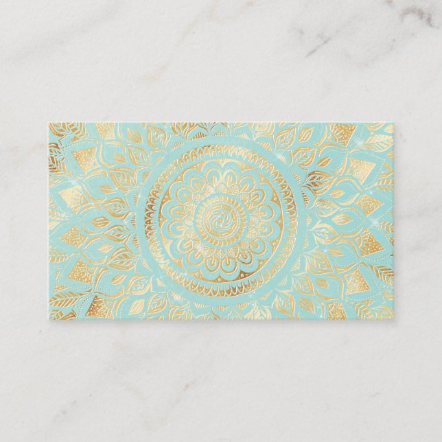Elegantes Gold Aquamarines Mandala Visitenkarte (Vorderseite)