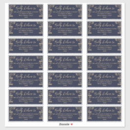 Elegantes Gold Art Deco auf blauem Gästeschrift Aufkleber