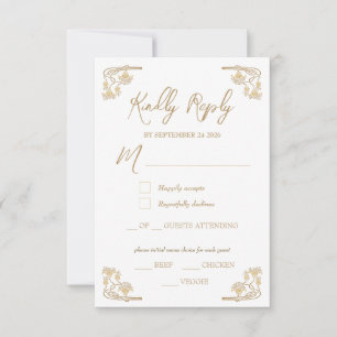 Elegantes Gold Art Deco Menü Auswahl RSVP Karte