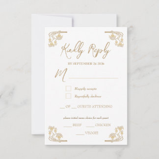 Elegantes Gold Art Deco Menü Auswahl RSVP Karte