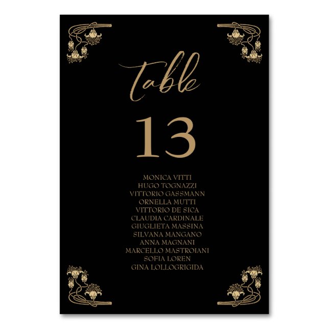 Elegantes Gold Art Decowedding Table Sitchart T Tischnummer (Vorderseite)