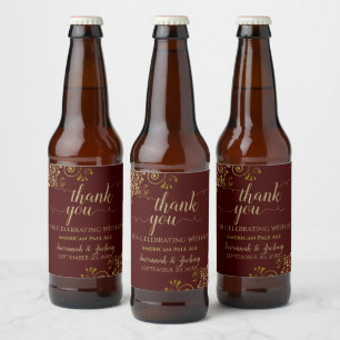 Elegantes Gold auf Auburn Brown Wedding Vielen Dan Bierflaschenetikett