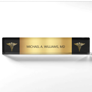 Elegantes Gold auf Black Caduceus Medical Doctor Namensplakette
