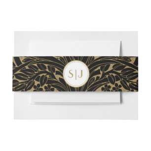 Elegantes Gold auf Black Initialed Wedding Einladungsbanderole