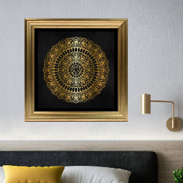Elegantes Gold auf Black Lotus Henna Mandala Print Poster