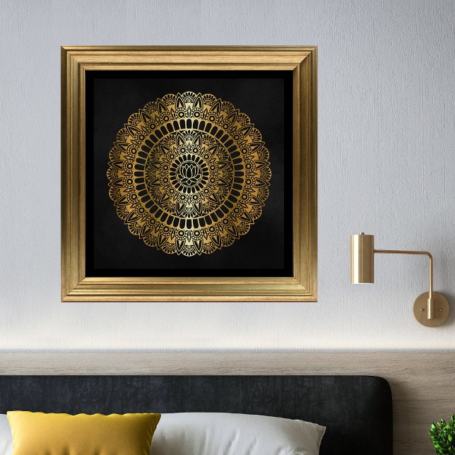 Elegantes Gold auf Black Lotus Henna Mandala Print Poster (Von Creator hochgeladen)