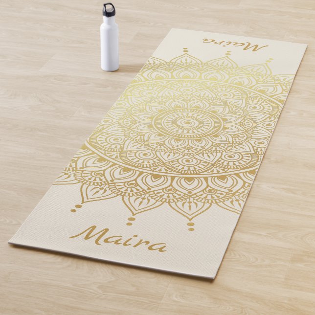 Elegantes Gold auf Cream Floral Henna Mandala Yogamatte (Beispiel)