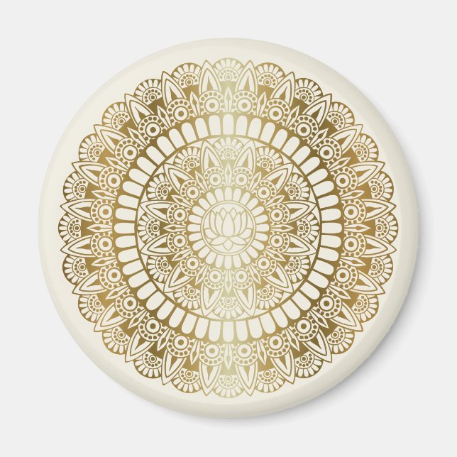 Elegantes Gold auf Cream Lotus Henna Mandala Magnet (Vorne)