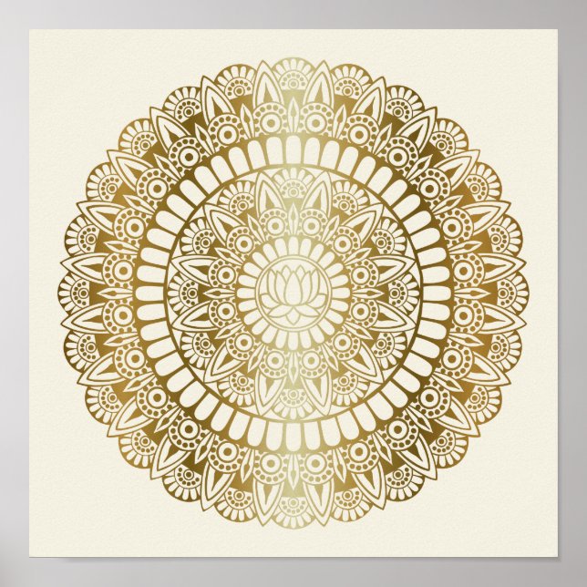 Elegantes Gold auf Creme Lotus Henna Mandala Print Poster (Vorne)