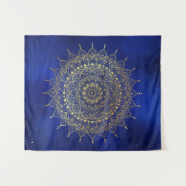 Elegantes Gold auf Deep Blue Floral Henna Mandala Wandteppich