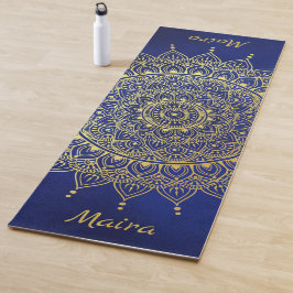 Elegantes Gold auf Deep Blue Floral Henna Mandala Yogamatte