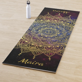 Elegantes Gold auf Dunkelnebel Flora Henna Mandala Yogamatte