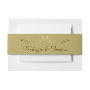 Elegantes Gold auf Gold Floral Blühend Hochzeit Einladungsbanderole