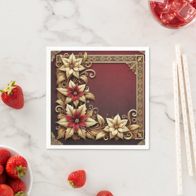 Elegantes Gold auf Red Poinsettia Frame Decoupage Serviette (Beispiel)