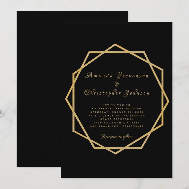 Elegantes Gold auf Schwarz Moderne geometrische Ho Einladung (Vorne/Hinten)