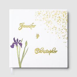 Elegantes Gold & Bale Lila Wasserfarben Iris Hochz Gästebuch