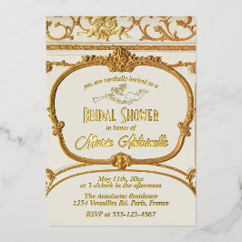 Elegantes Gold Baroque Rokoko Brautparty Folieneinladung