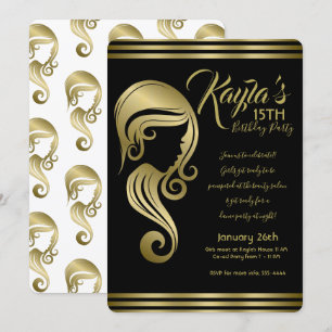 Elegantes Gold Beauty Girl & Makeup Salon Party Einladung