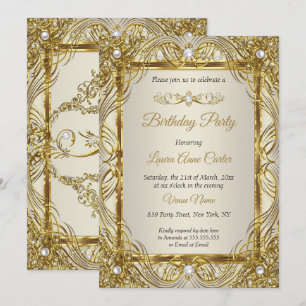 Elegantes Gold beige Creme Perlmutt Damast Party Einladung
