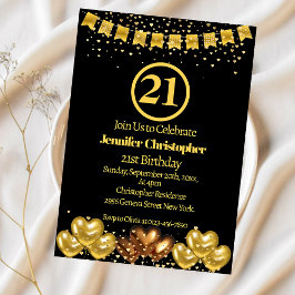 Elegantes Gold & Black 21. Geburtstag Einladungen